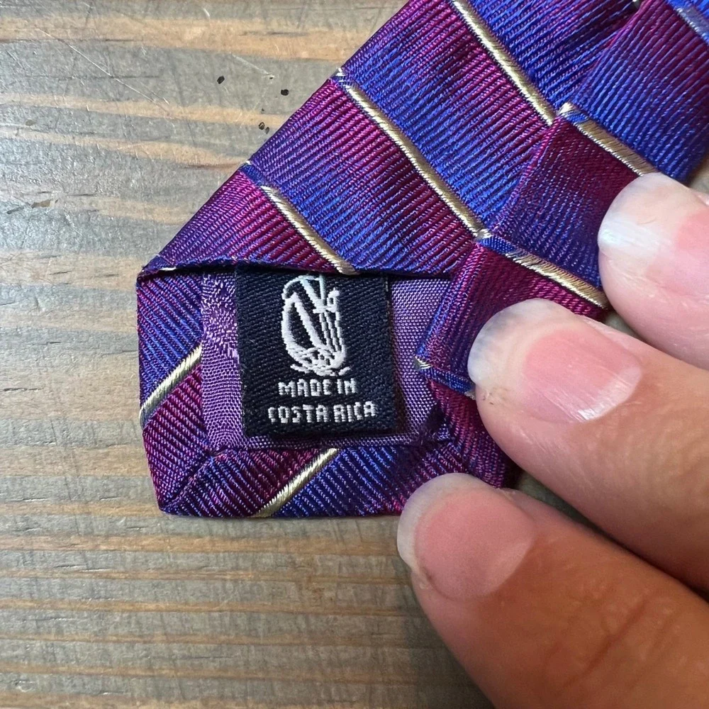 Nautica‎ Mens Necktie 100% Silk Striped Purple Blue Flawed